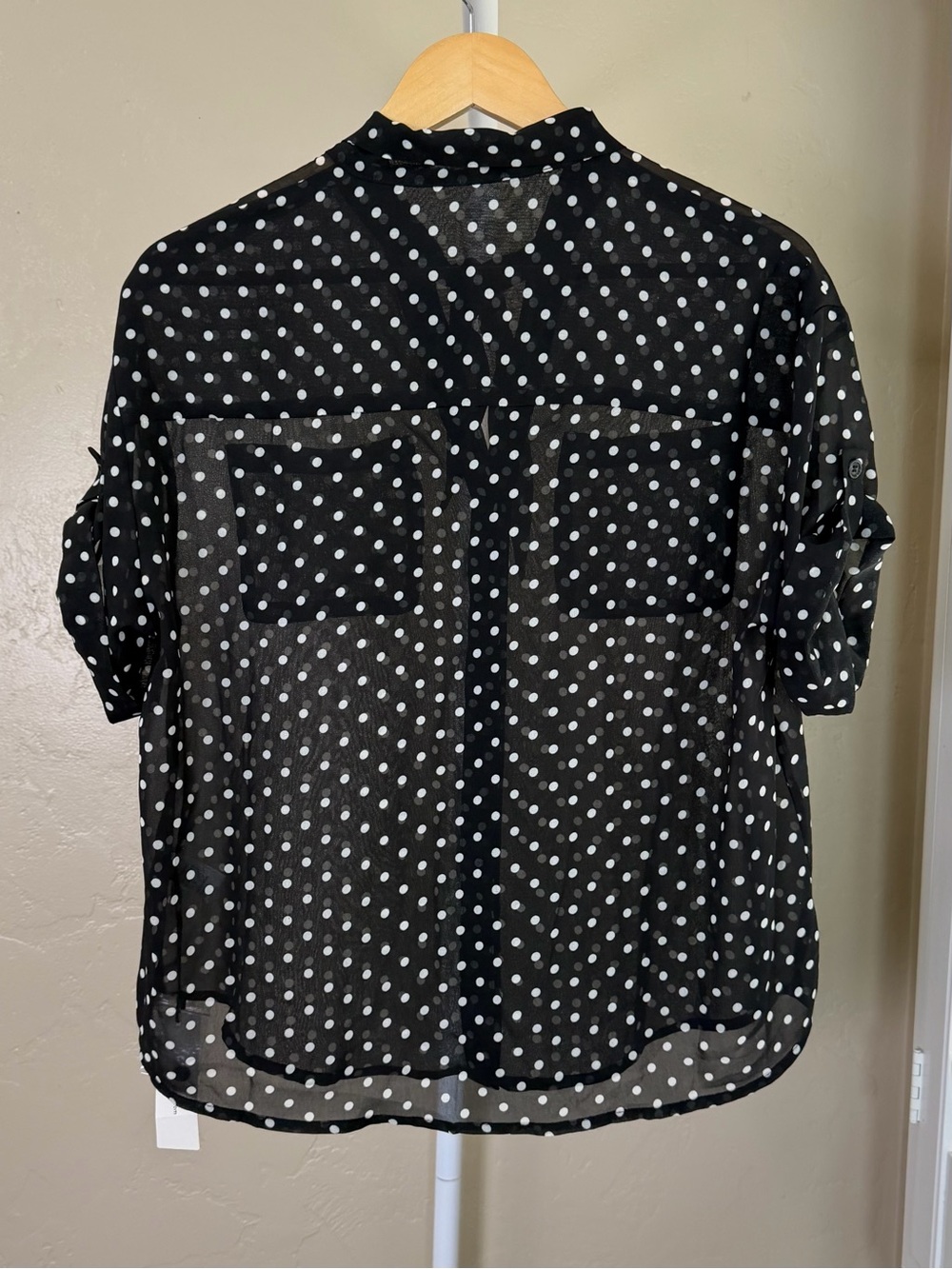 Commense Set Black White Polka Dot Sheer Shirt  Blouse Mini Skirt Small NWT - Picture 9 of 13